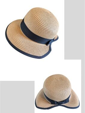 Magid Straw Sun Hat Tan/Natural with Black Ribbon Trim Bow OS New no tag